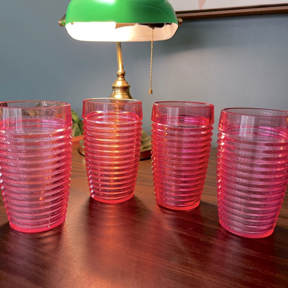 Vintage 80’s ribbed Barbiecore cups. Made in USA.